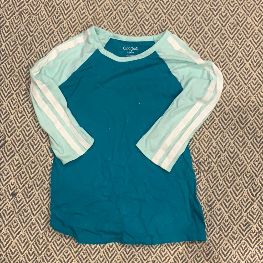 3/4 sleeve Teal speckled shirt